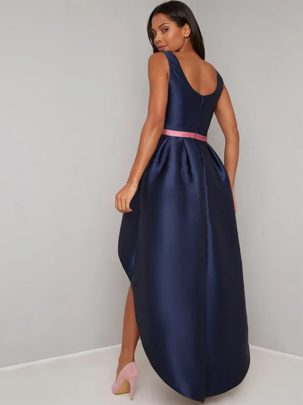 Dip Hem High Neck Floral Detail Midi Dress in Blue sold by Chi Chi London product image thumbnail 3