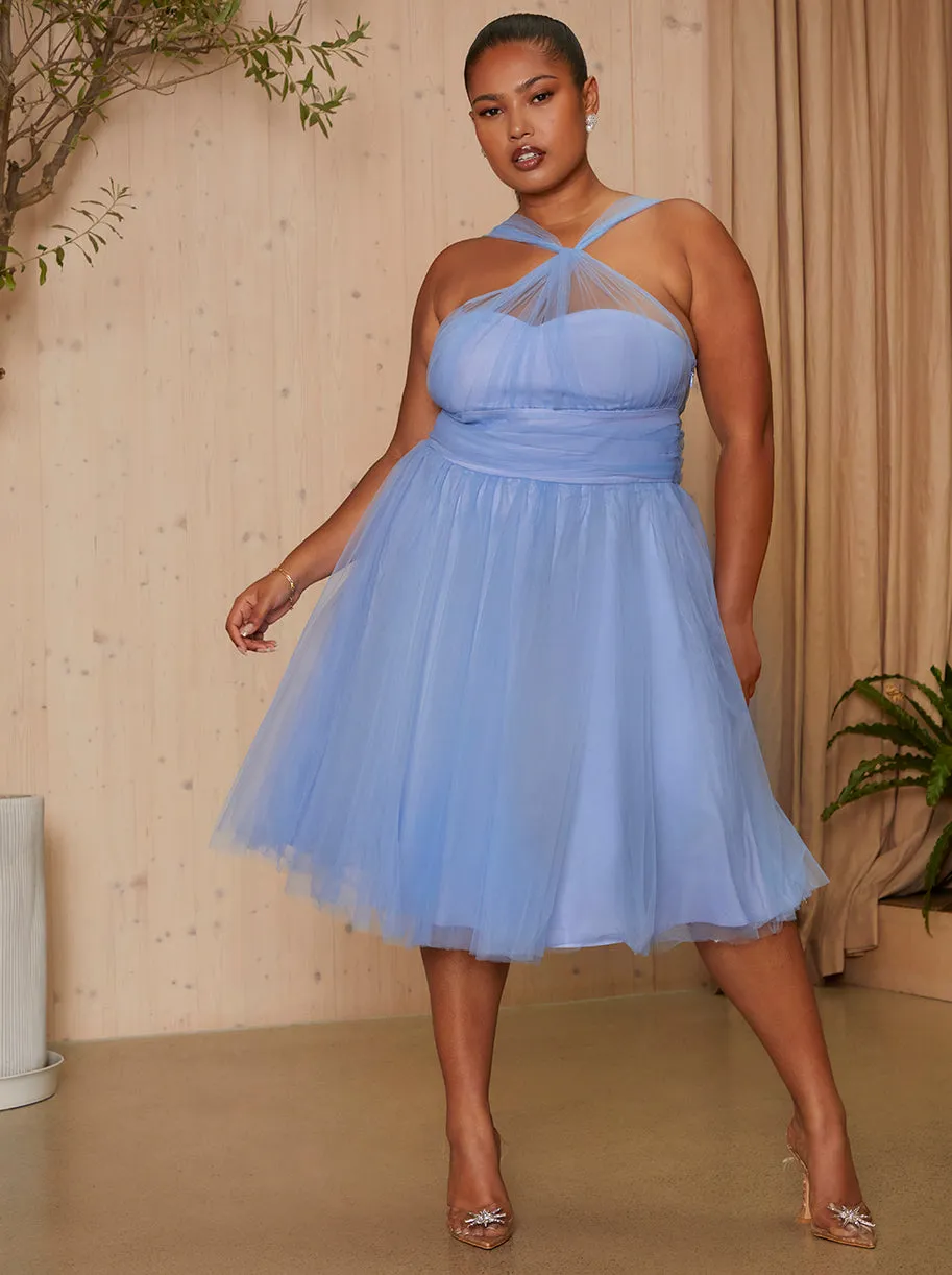 Plus Size Halter Neck Mesh Midi Dress in Blue sold by Chi Chi London product image thumbnail 3