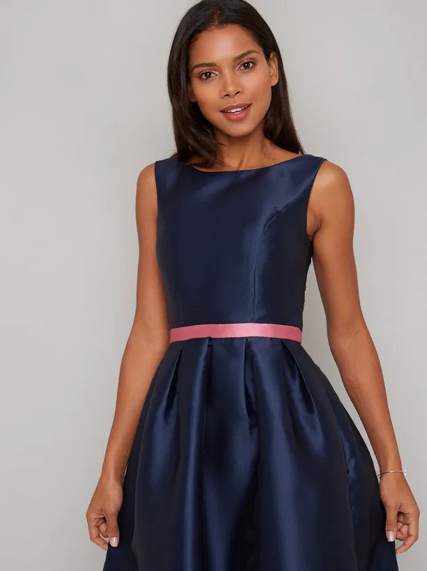 Dip Hem High Neck Floral Detail Midi Dress in Blue sold by Chi Chi London product image thumbnail 2