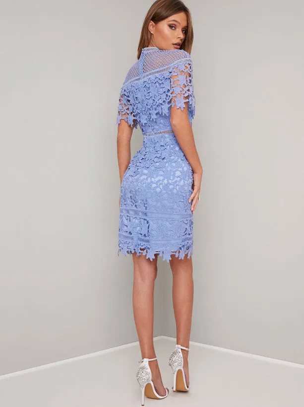 Premium Lace Bodycon Midi Dress in Blue sold by Chi Chi London product image thumbnail 3