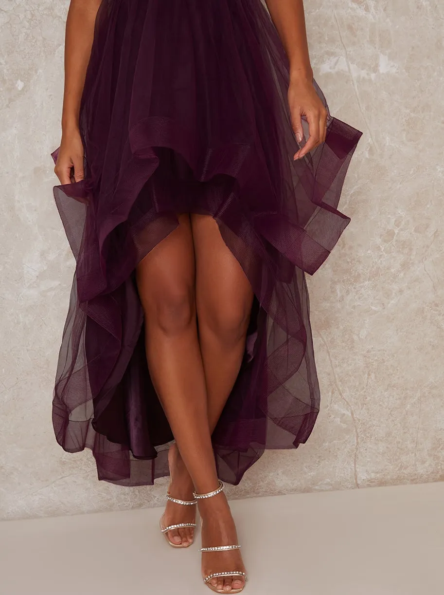 Dip Hem High Neck Dress with Tulle Skirt in Purple sold by Chi Chi London product image thumbnail 4
