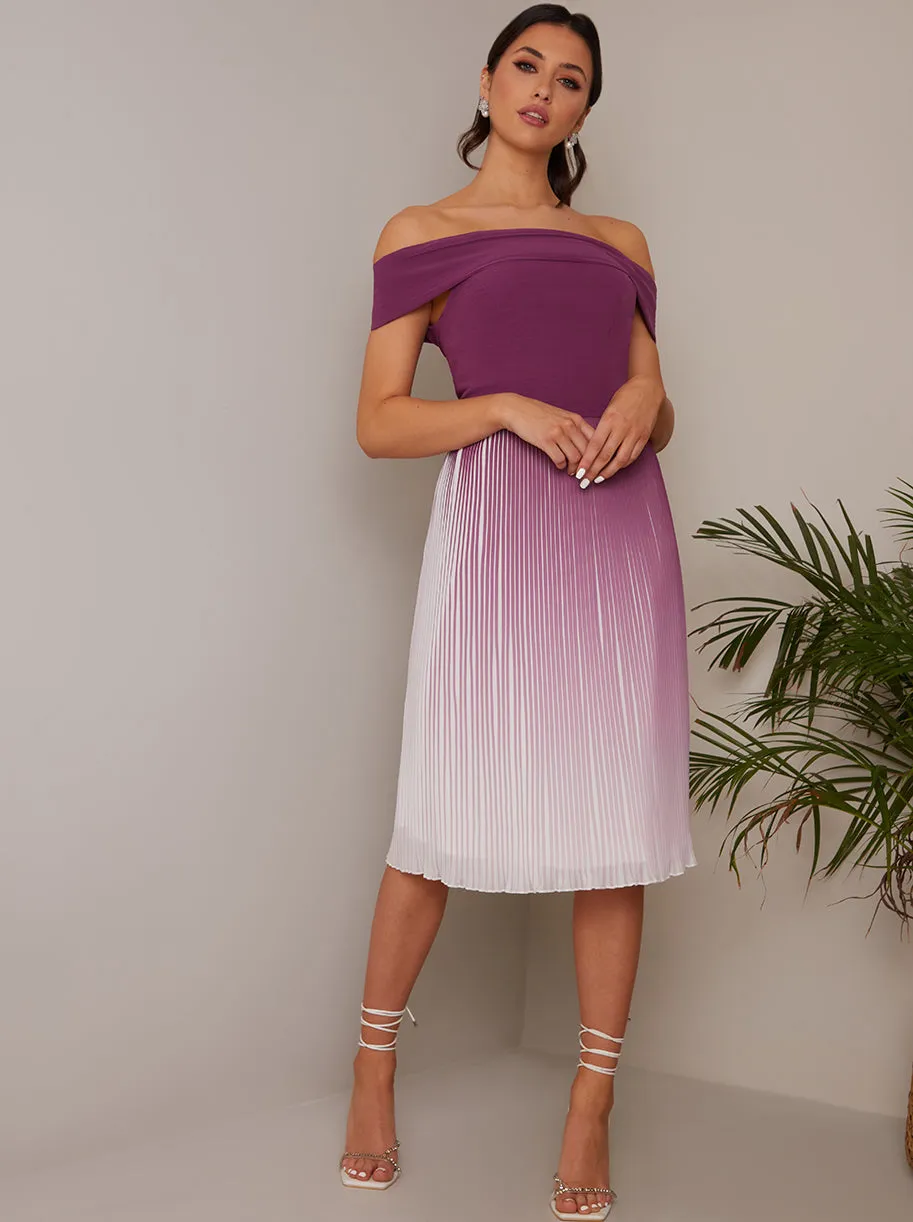 Bardot Ombre Pleated Midi Dress in Purple sold by Chi Chi London