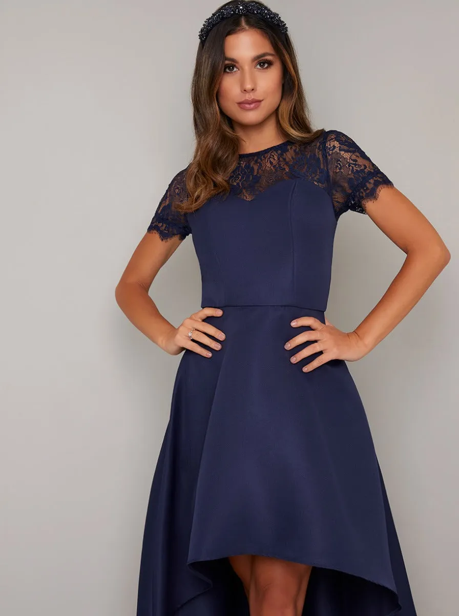 Dip Hem Lace Dress in Blue sold by Chi Chi London product image thumbnail 4
