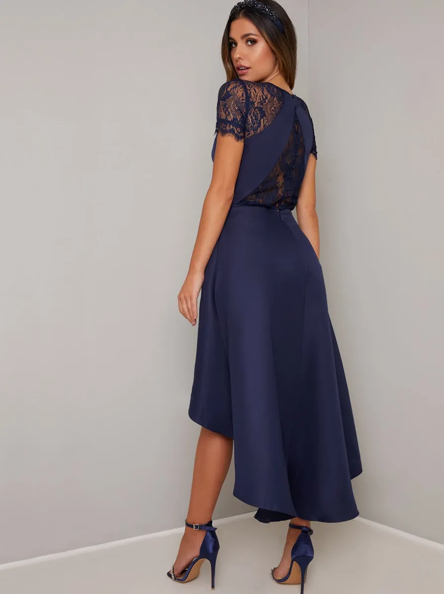 Dip Hem Lace Dress in Blue sold by Chi Chi London product image thumbnail 2
