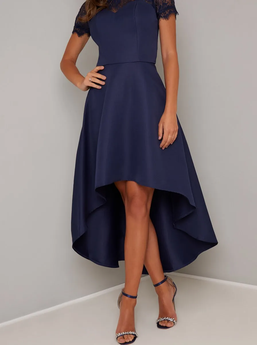 Dip Hem Lace Dress in Blue sold by Chi Chi London product image thumbnail 3