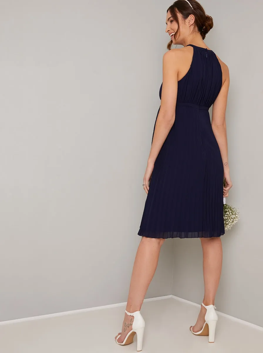 Maternity Halterneck Pleat Midi Dress in Blue sold by Chi Chi London product image thumbnail 4