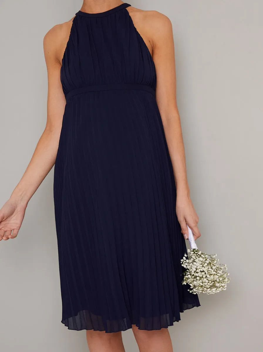 Maternity Halterneck Pleat Midi Dress in Blue sold by Chi Chi London product image thumbnail 3