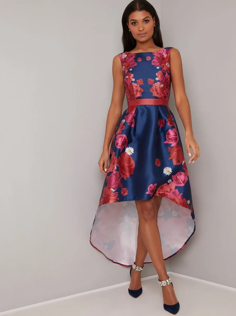 Dip Hem Floral Print Dress in Blue sold by Chi Chi London product image thumbnail 4