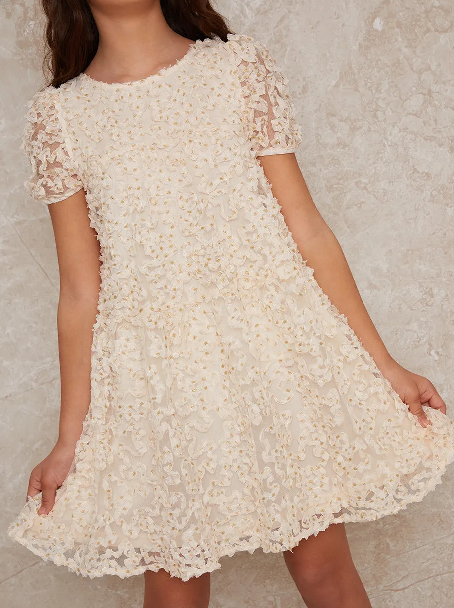 Girls Textured Metallic Polka Dot Dress in Cream sold by Chi Chi London product image thumbnail 3