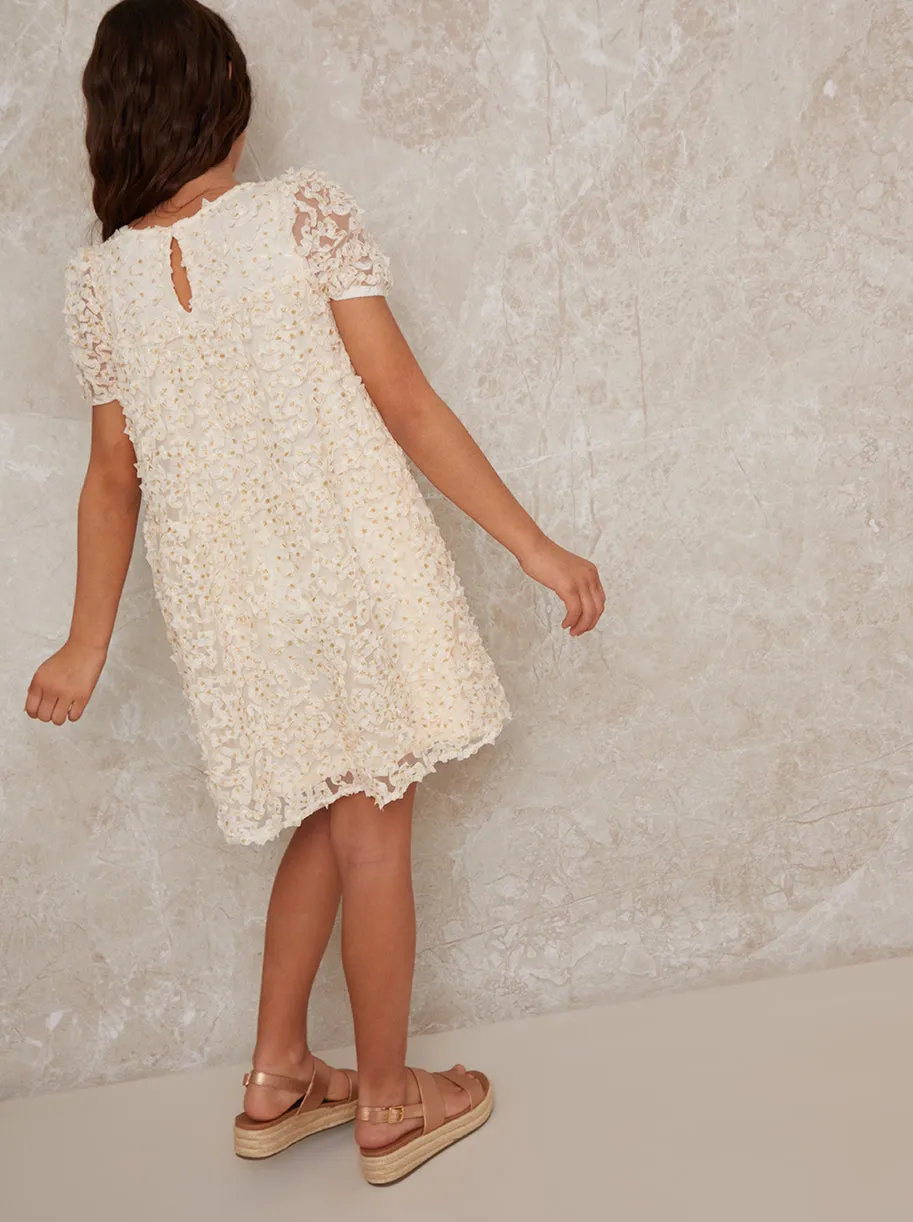 Girls Textured Metallic Polka Dot Dress in Cream sold by Chi Chi London product image thumbnail 4
