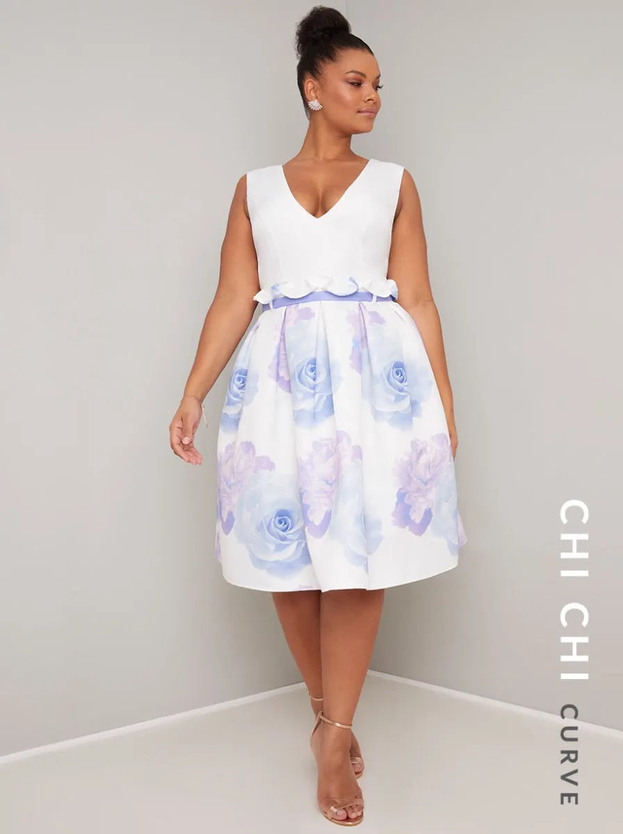 Floral Print Curve Midi Dress in White sold by Chi Chi London