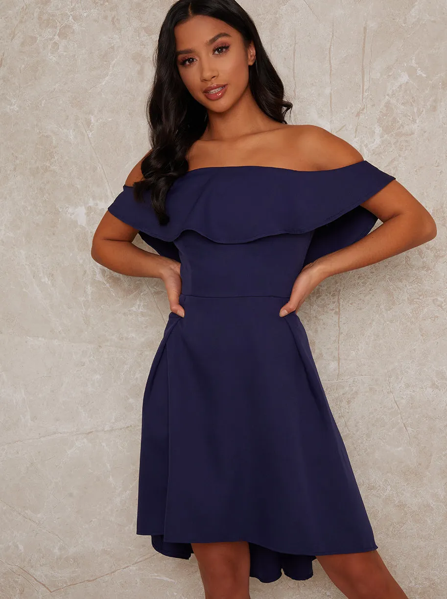 Petite Bardot Dip Hem Midi Dress in Blue sold by Chi Chi London product image thumbnail 2