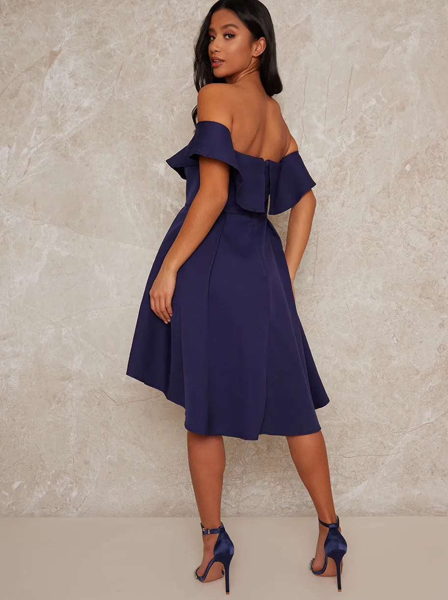 Petite Bardot Dip Hem Midi Dress in Blue sold by Chi Chi London product image thumbnail 3