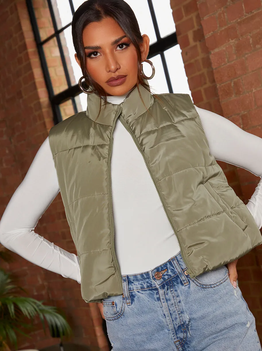 Cropped Padded Gilet in Khaki sold by Chi Chi London product image thumbnail 4