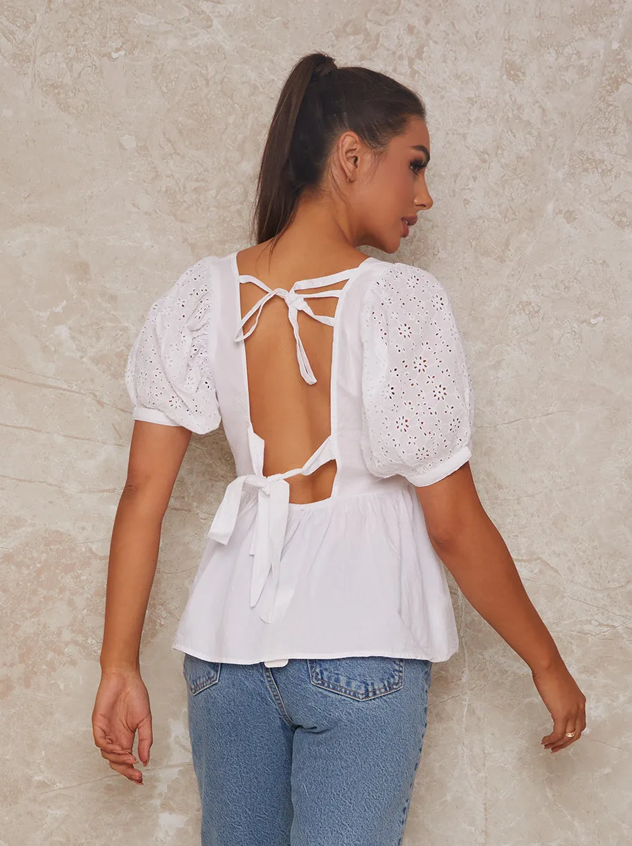 Broderie Anglais Puff Sleeve Blouse in White sold by Chi Chi London product image thumbnail 4