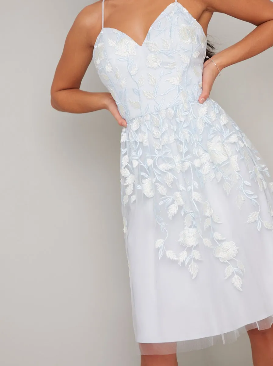 Petite Embroidered Floral Midi Dress in Blue sold by Chi Chi London product image thumbnail 3