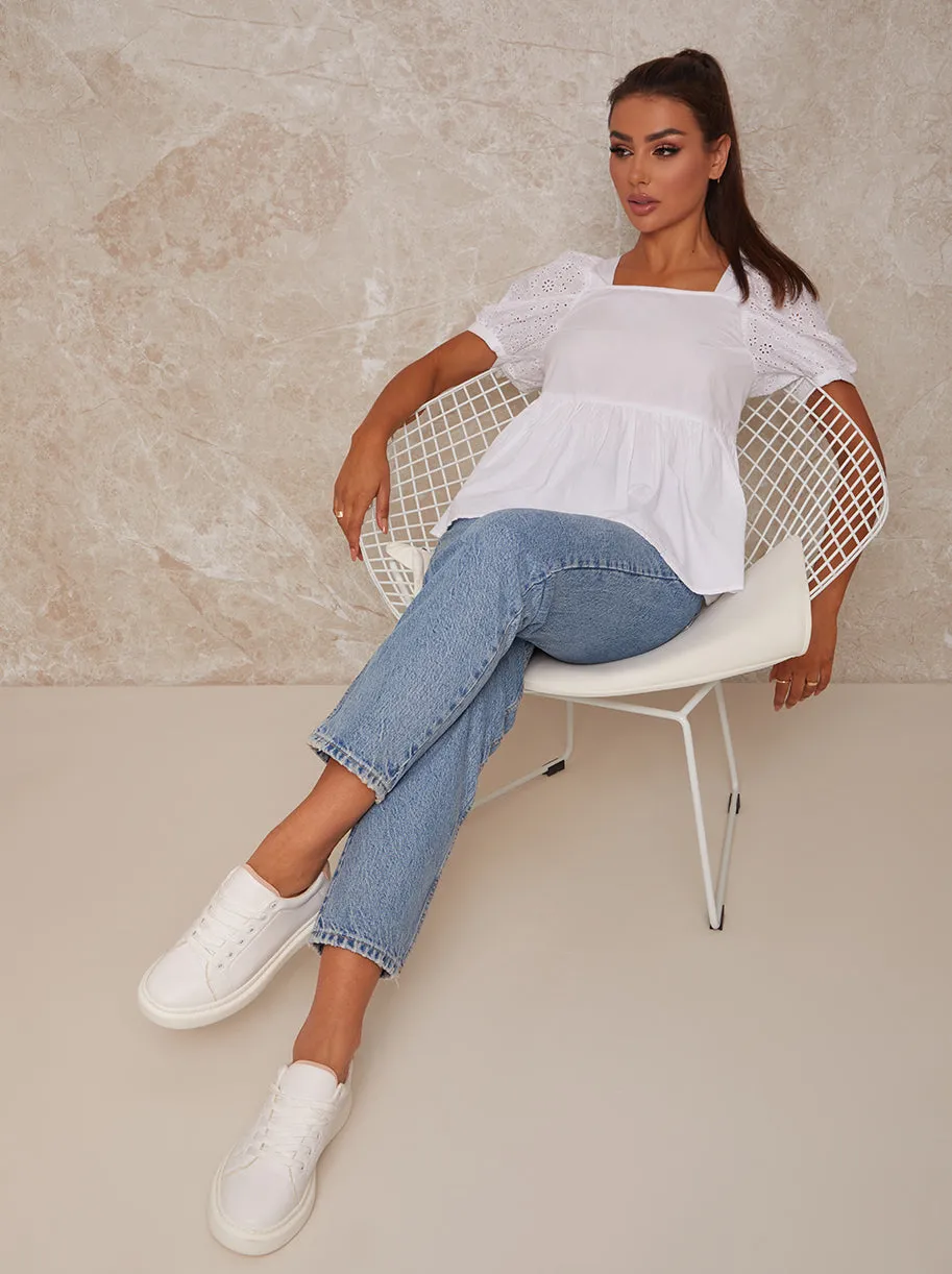 Broderie Anglais Puff Sleeve Blouse in White sold by Chi Chi London product image thumbnail 2