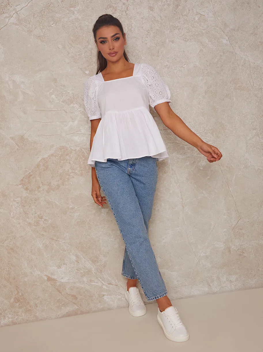 Broderie Anglais Puff Sleeve Blouse in White sold by Chi Chi London product image thumbnail 3