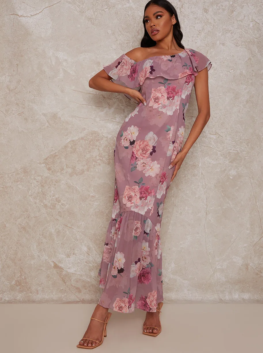 Floral Frill Detail Printed Maxi Dress sold by Chi Chi London