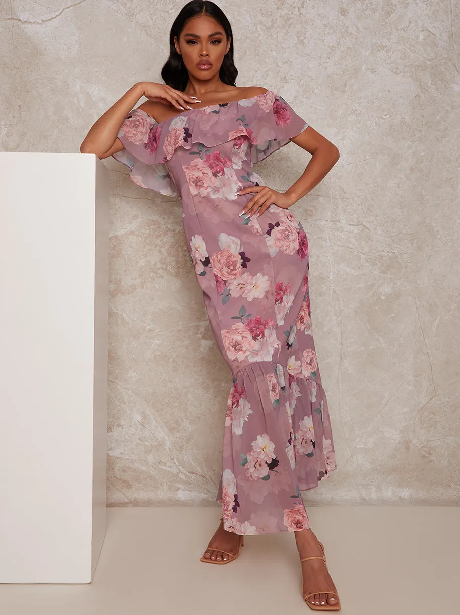 Floral Frill Detail Printed Maxi Dress sold by Chi Chi London product image thumbnail 4