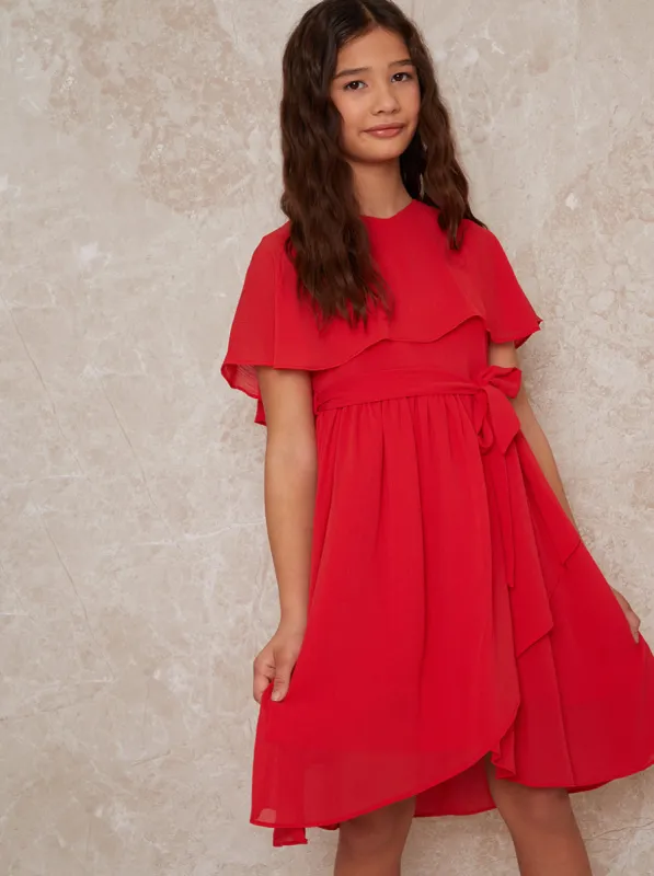 Girls Wrap Midi Dress in Red sold by Chi Chi London