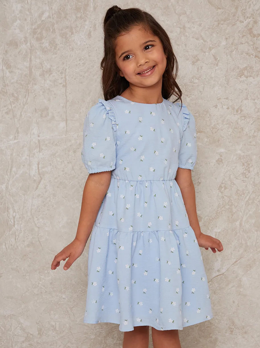 Girls Short Sleeve Tiered Midi Dress in Blue sold by Chi Chi London product image thumbnail 2