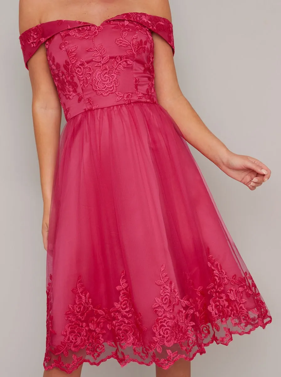 Lace Bardot Detail Midi Dress In Pink sold by Chi Chi London product image thumbnail 3