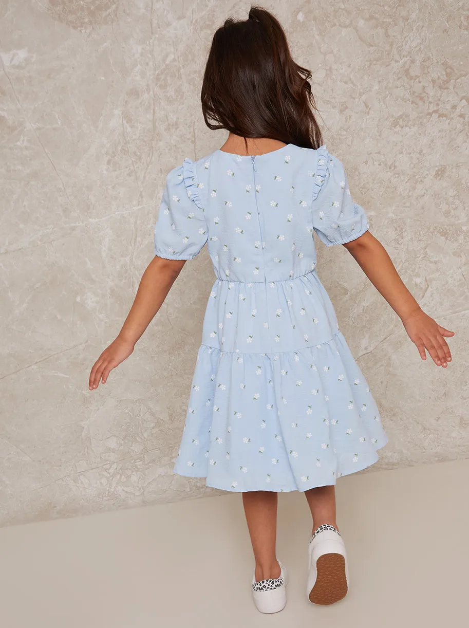 Girls Short Sleeve Tiered Midi Dress in Blue sold by Chi Chi London product image thumbnail 4