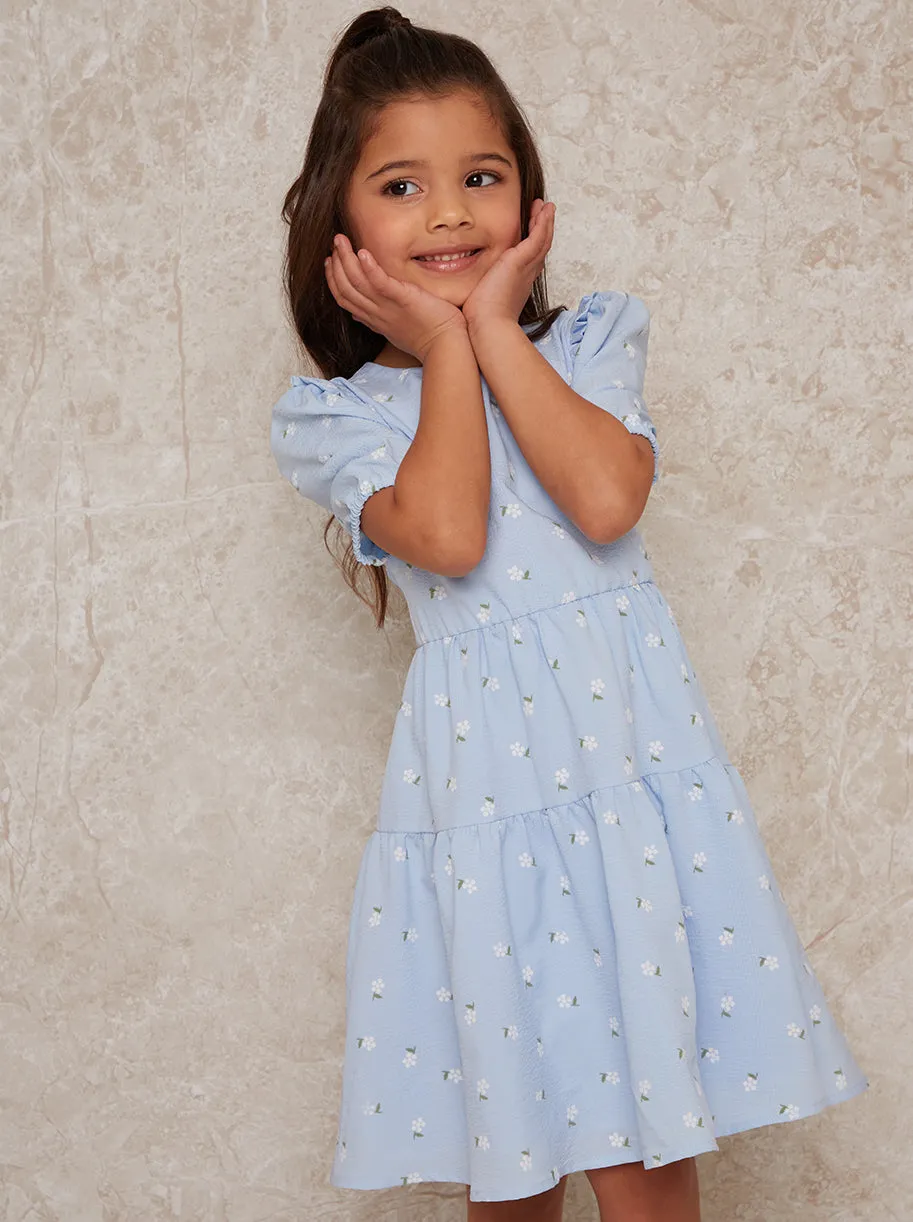 Girls Short Sleeve Tiered Midi Dress in Blue sold by Chi Chi London product image thumbnail 3