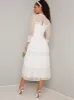 Bridal Lace Embroidered Midi Dress in White sold by Chi Chi London