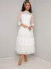 Bridal Lace Embroidered Midi Dress in White sold by Chi Chi London