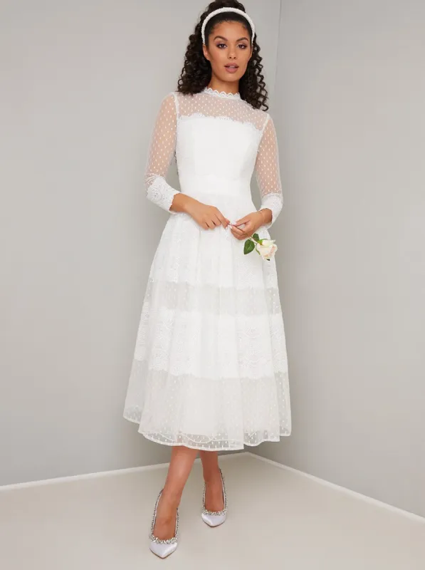 Bridal Lace Embroidered Midi Dress in White sold by Chi Chi London