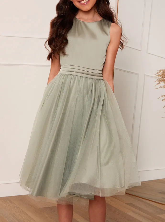 Older Girls Sleeveless Tulle Midi Dress in Sage sold by Chi Chi London product image thumbnail 2