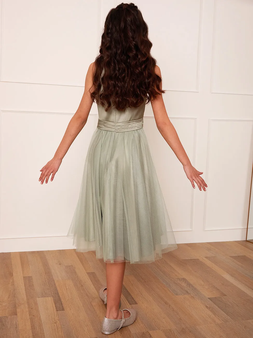 Older Girls Sleeveless Tulle Midi Dress in Sage sold by Chi Chi London product image thumbnail 4