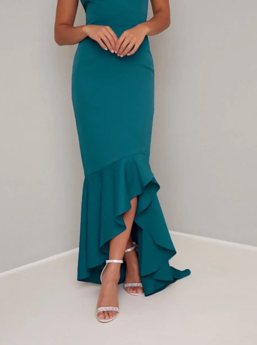 Petite High Neck Fishtail Bodycon Maxi Dress in Green sold by Chi Chi London product image thumbnail 4
