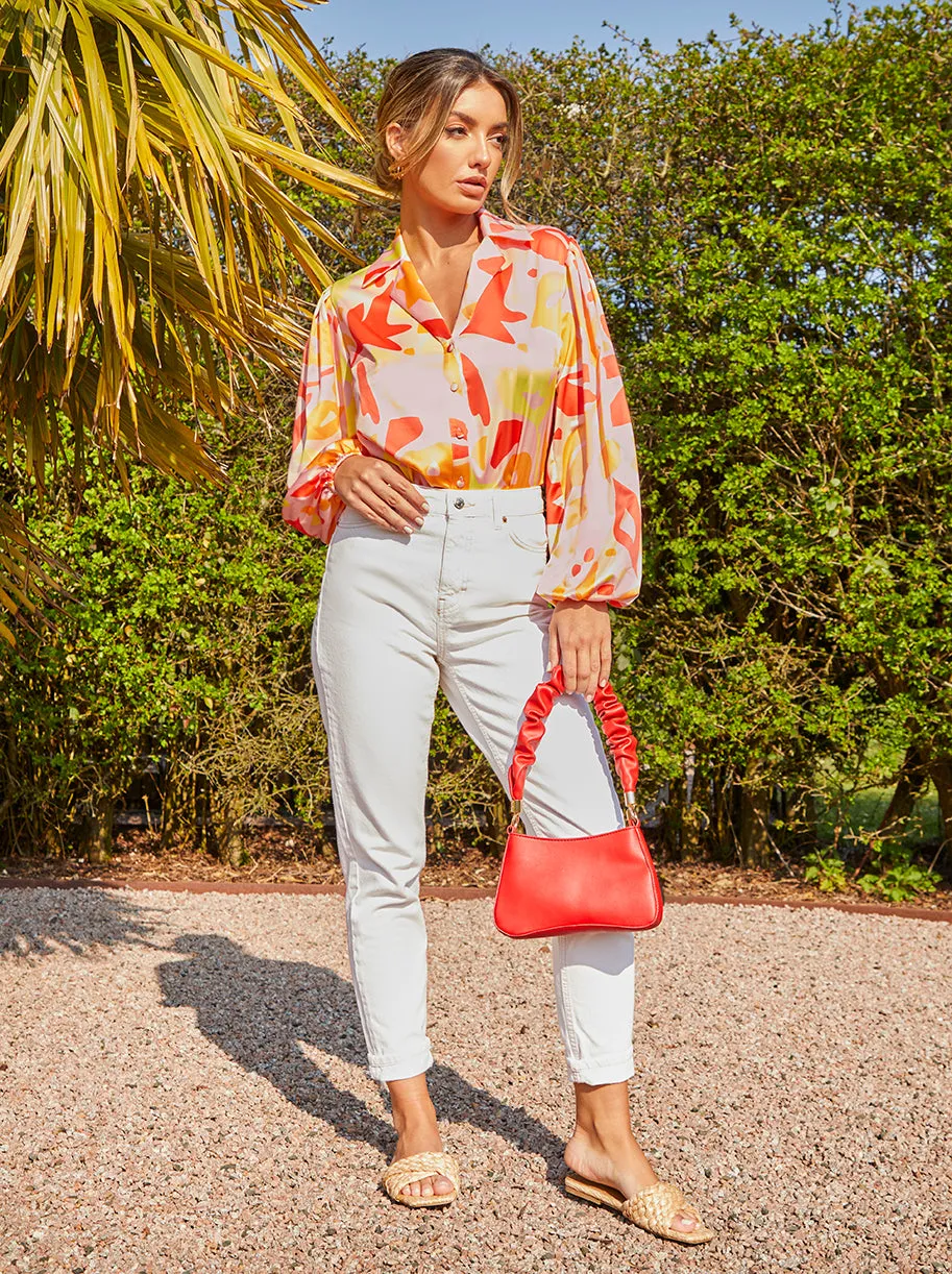 Abstract Print Satin Shirt in Orange sold by Chi Chi London product image thumbnail 2