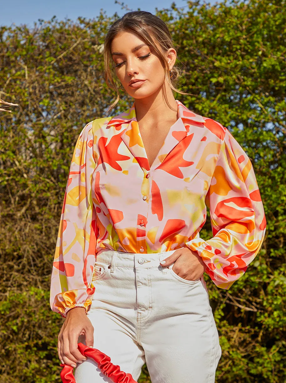 Abstract Print Satin Shirt in Orange sold by Chi Chi London product image thumbnail 5