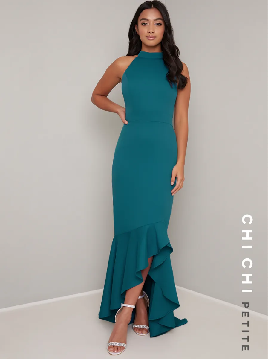 Petite High Neck Fishtail Bodycon Maxi Dress in Green sold by Chi Chi London product image thumbnail 2