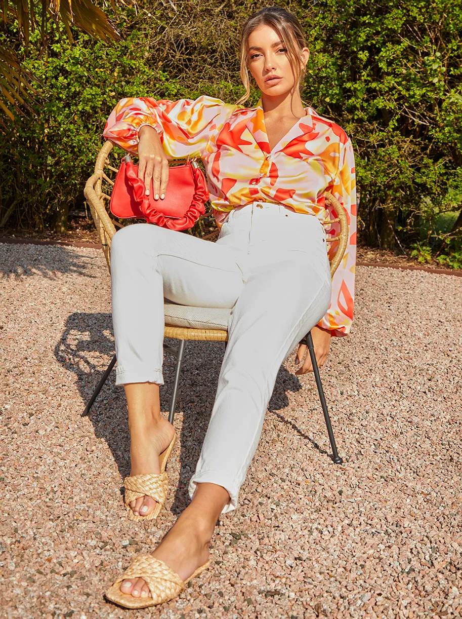 Abstract Print Satin Shirt in Orange sold by Chi Chi London product image thumbnail 4