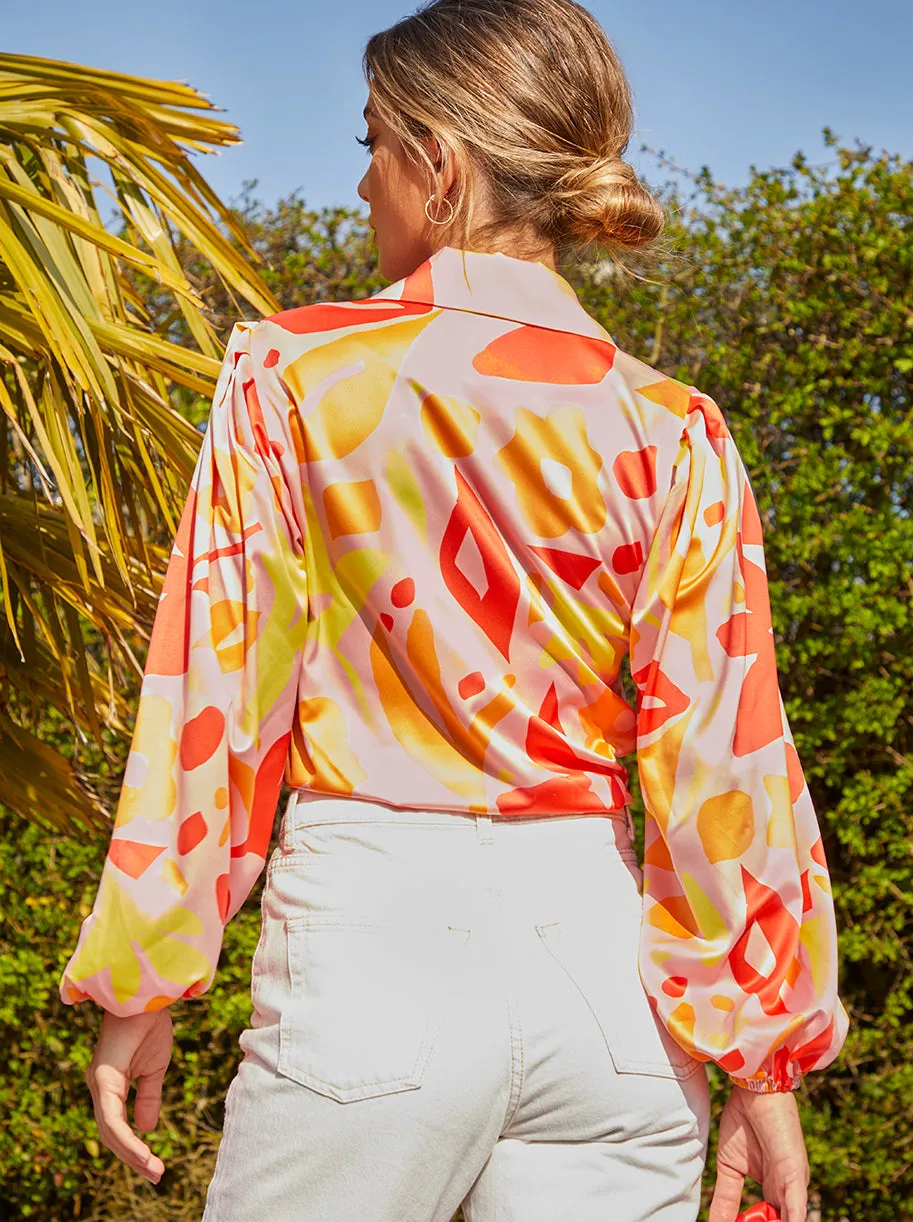 Abstract Print Satin Shirt in Orange sold by Chi Chi London product image thumbnail 3