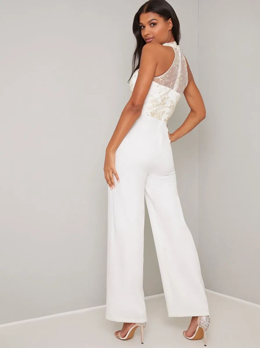 Embroidered Jumpsuit with Flared Trousers in Cream sold by Chi Chi London product image thumbnail 3