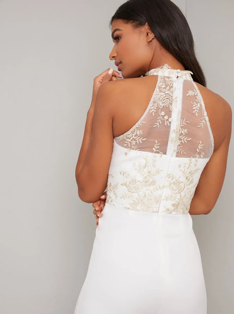 Embroidered Jumpsuit with Flared Trousers in Cream sold by Chi Chi London product image thumbnail 4