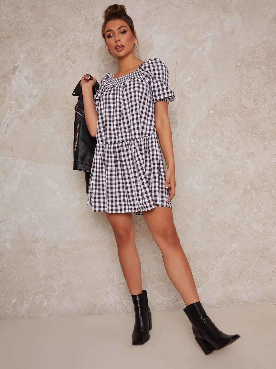 Square Neck Gingham Smock Dress in Black sold by Chi Chi London product image thumbnail 3