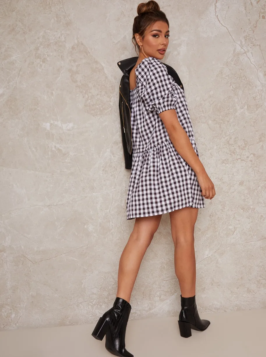 Square Neck Gingham Smock Dress in Black sold by Chi Chi London product image thumbnail 5