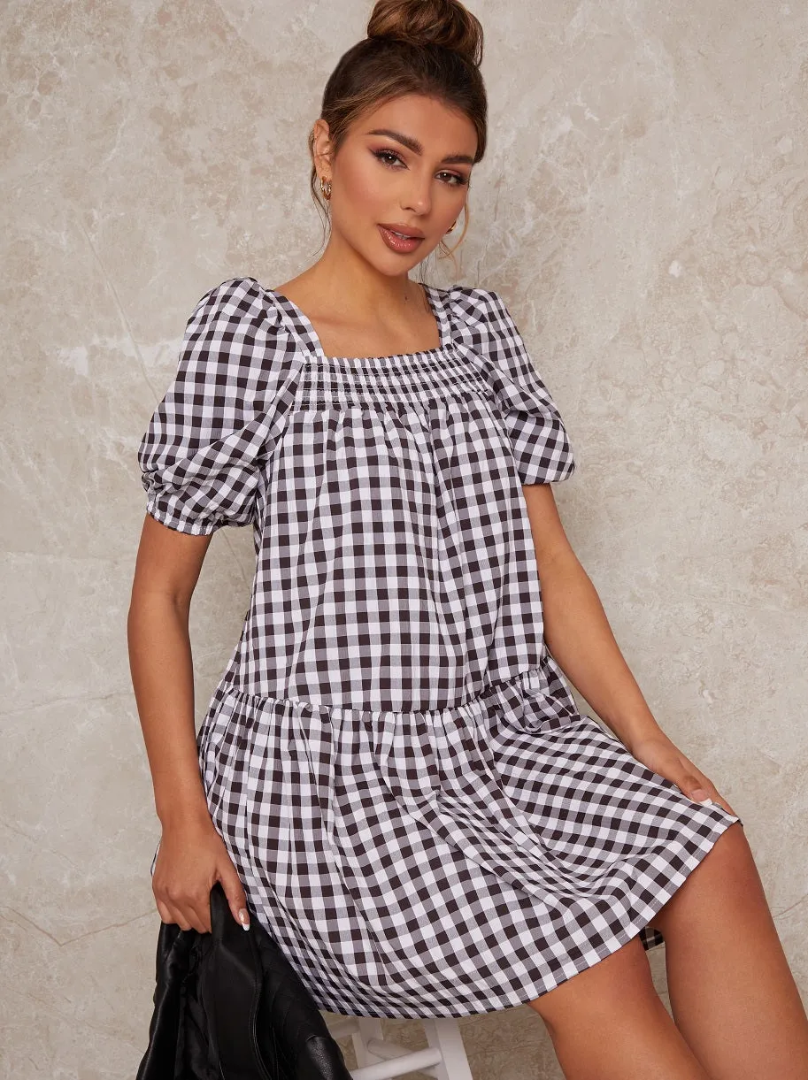 Square Neck Gingham Smock Dress in Black sold by Chi Chi London product image thumbnail 2