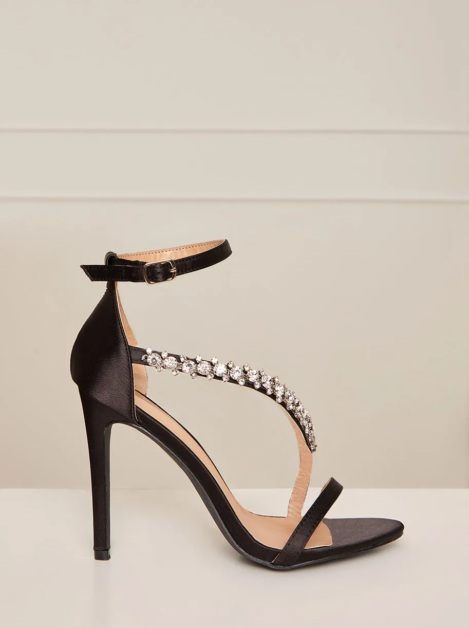 High Heel Diamante Strap Sandals in Black sold by Chi Chi London