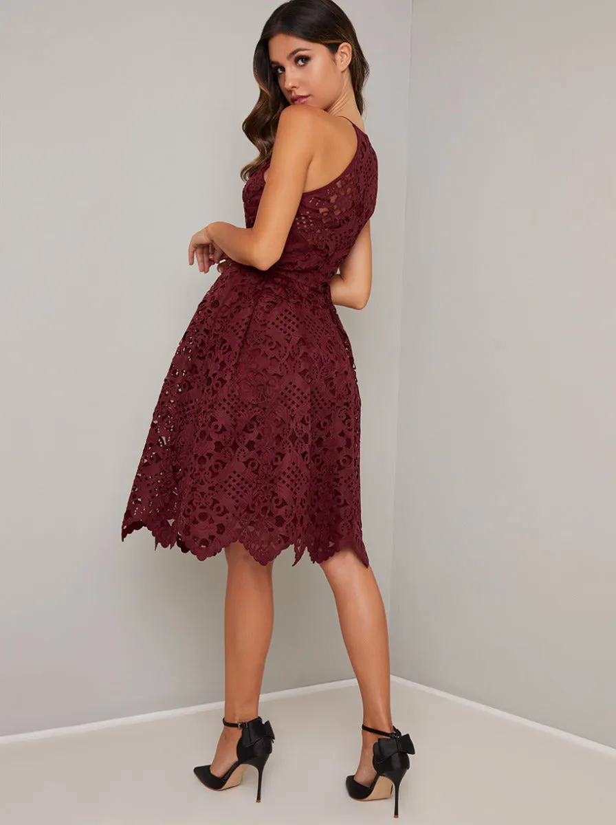 Laser Cut Crochet Midi Dress in Red sold by Chi Chi London product image thumbnail 4