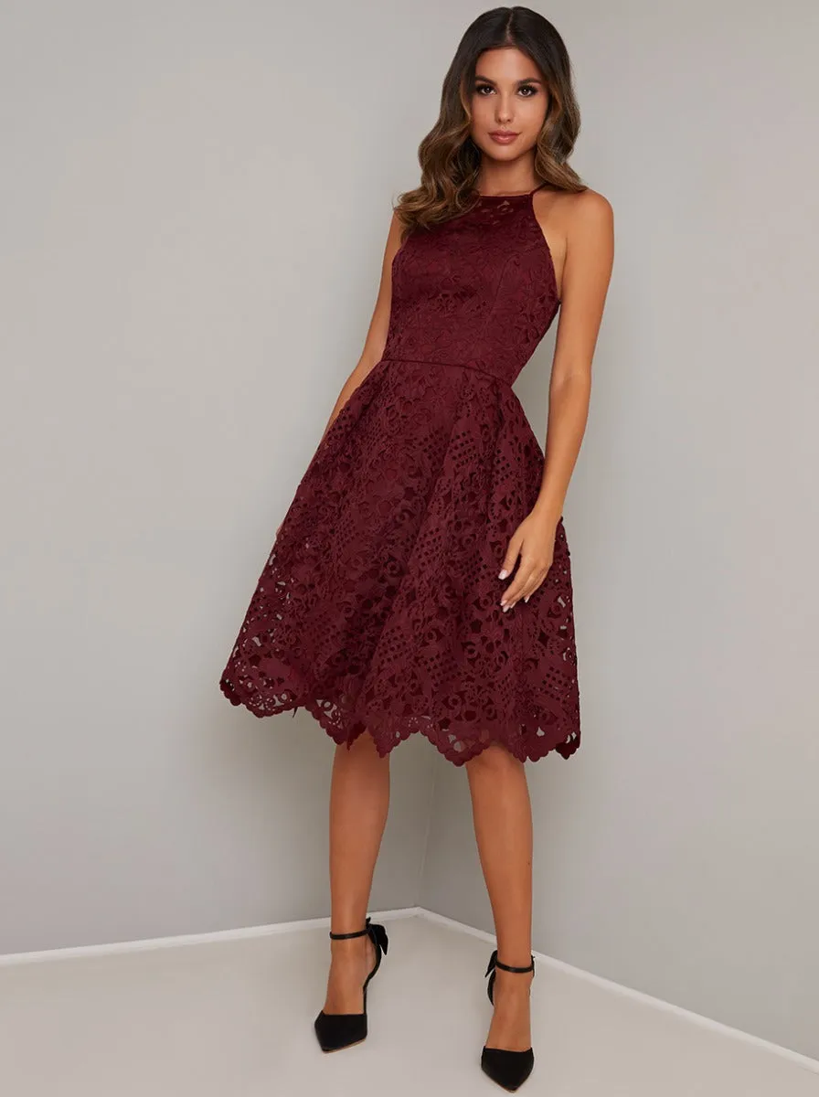 Laser Cut Crochet Midi Dress in Red sold by Chi Chi London product image thumbnail 2