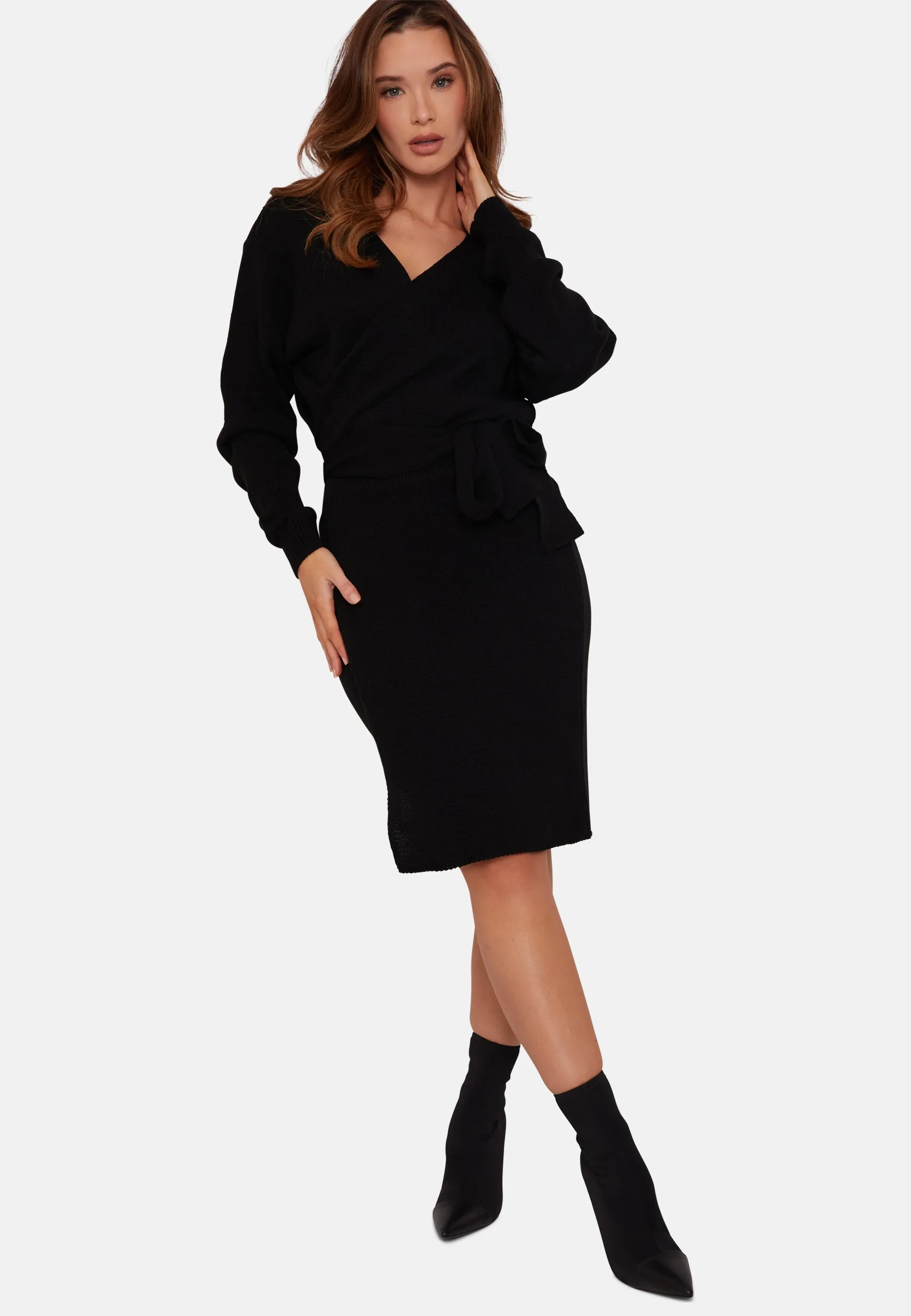 V Neck Wrap Jumper Dress in Black sold by Chi Chi London product image thumbnail 5