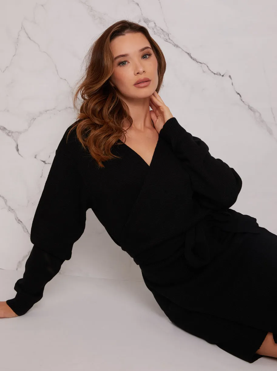 V Neck Wrap Jumper Dress in Black sold by Chi Chi London product image thumbnail 4